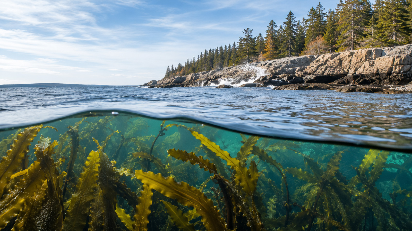 Wild kelp forest off the Maine coast